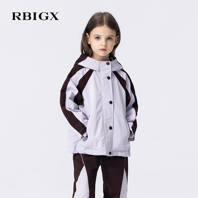 RBIGX瑞比克童装2025秋季新款撞色拼接派克服连帽立领潮流外套