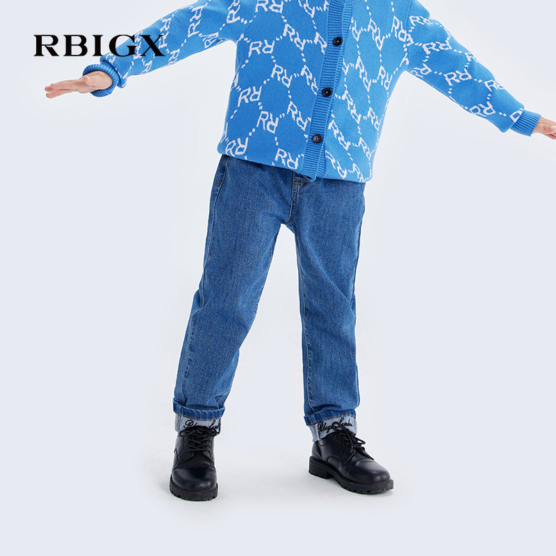 RBIGX瑞比克童装2025春季新款潮流轻奢贵族设计感儿童直筒牛仔裤