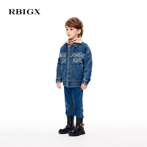 RBIGX瑞比克童装冬季新款潮流帅气百搭加绒儿童牛仔裤裤子