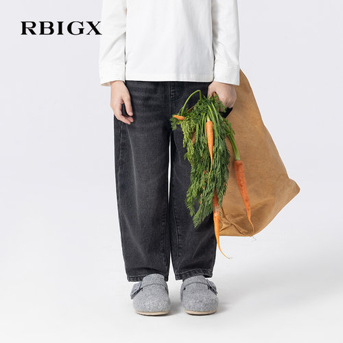 瑞比克童装复古绣花水洗牛仔裤