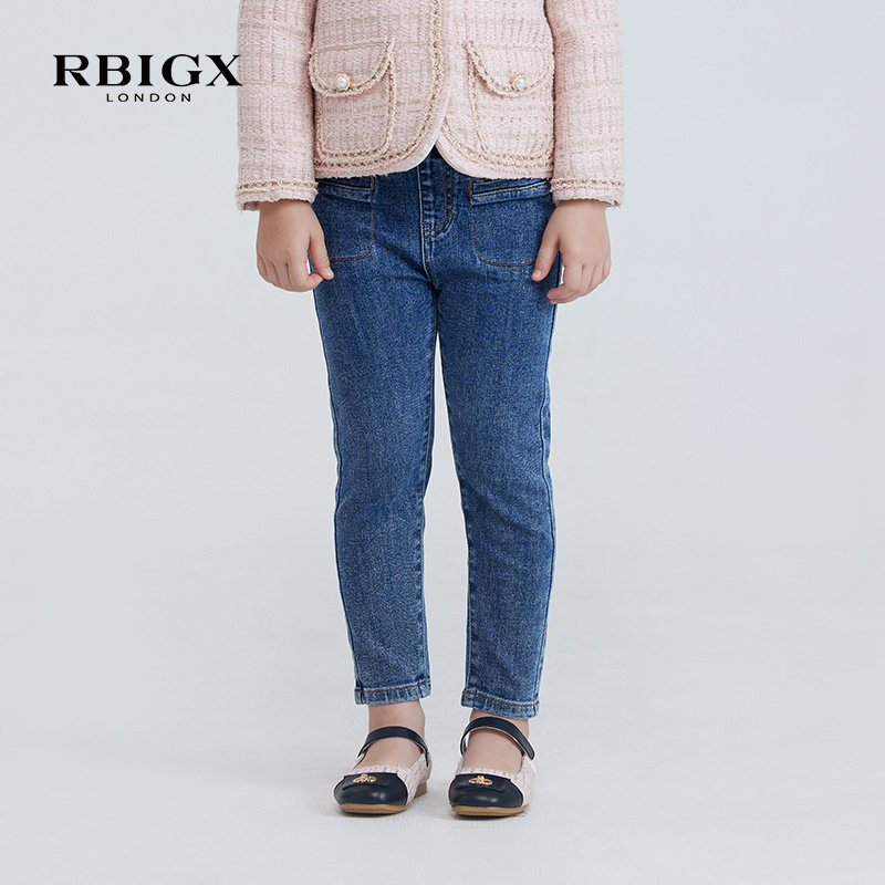 RBIGX瑞比克童装秋季新款百搭女童休闲设计感紧身牛仔裤