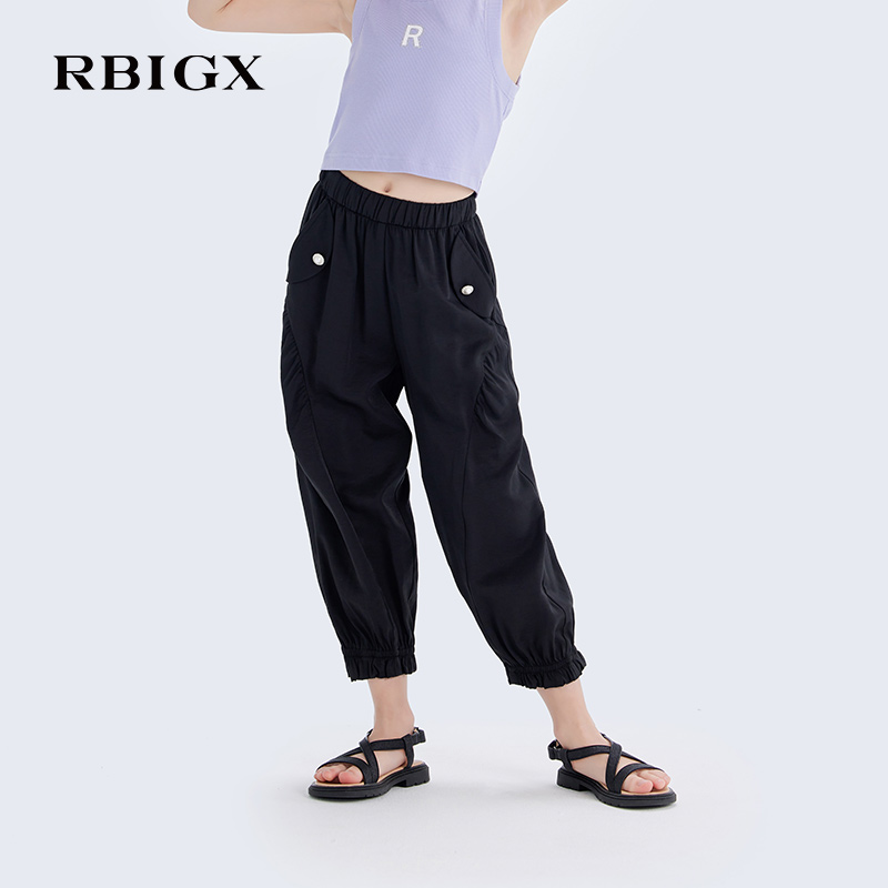 RBIGX瑞比克童装2025夏季新款女童宽松珍珠扣百搭轻奢裤子