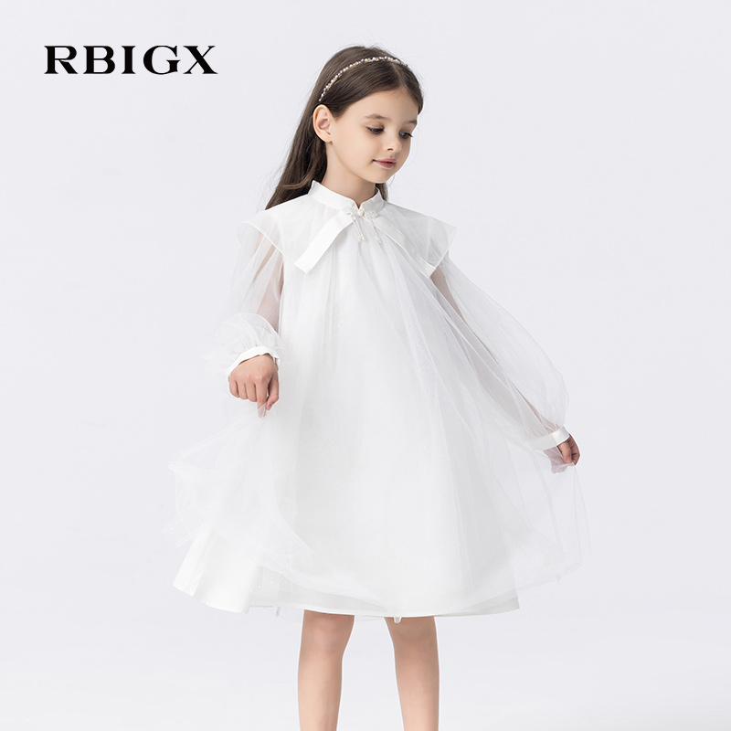 RBIGX瑞比克童装2025秋季新款中式网纱连衣裙礼服连衣裙