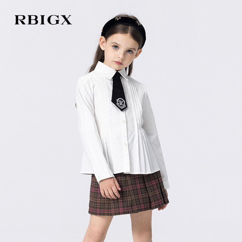 RBIGX瑞比克童装2025秋季新款百搭设计感可脱卸领带长袖衬衫