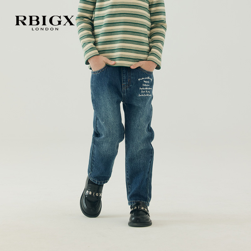 RBIGX瑞比克童装秋季新款洋气绣花牛仔裤舒适设计感长裤