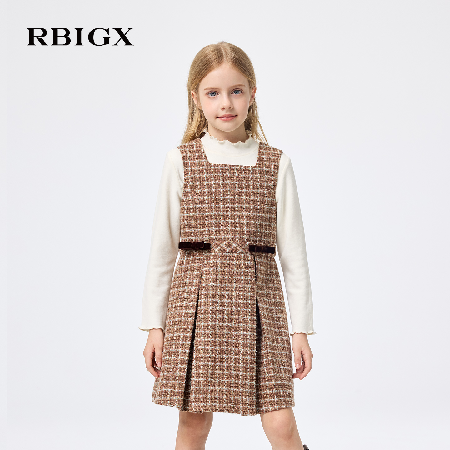【商场同款】RBIGX瑞比克童装25冬新款格形小香风撞色公主连衣裙