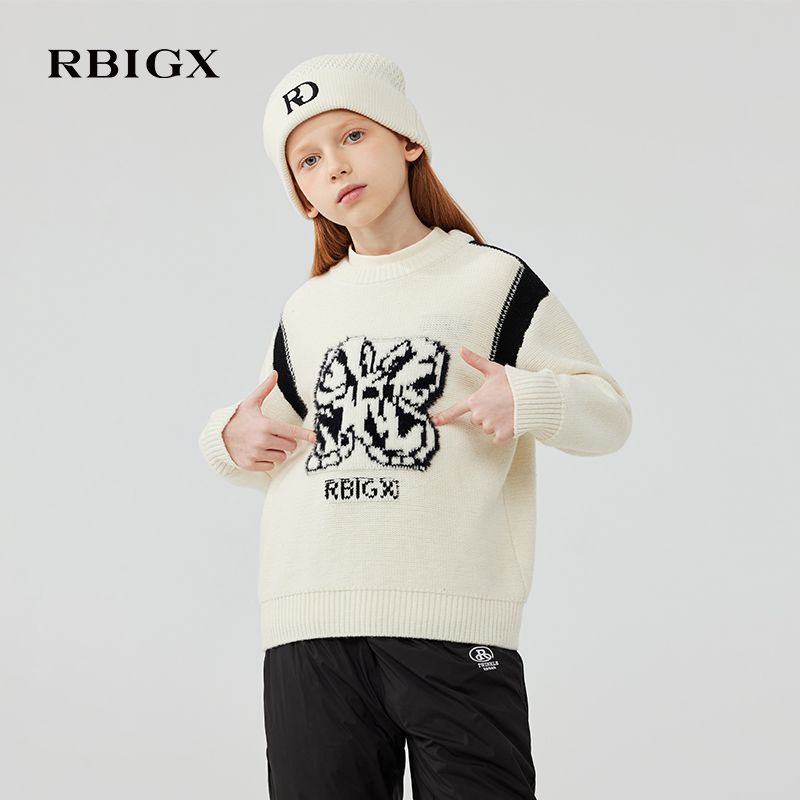 RBIGX瑞比克童装2025冬季新撞色针织衫宽松拼接毛衫毛衣