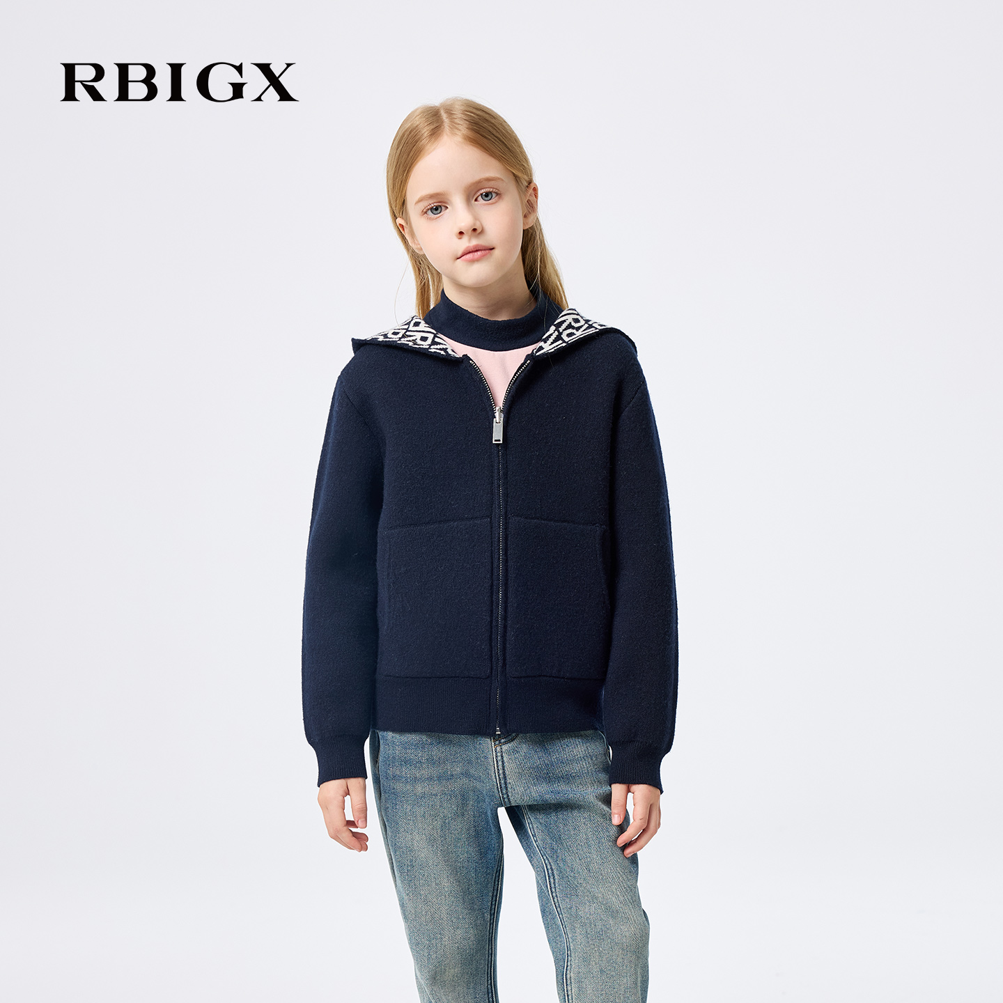 【商场同款】RBIGX瑞比克童装2025冬季新款羊毛混纺连帽保暖开衫