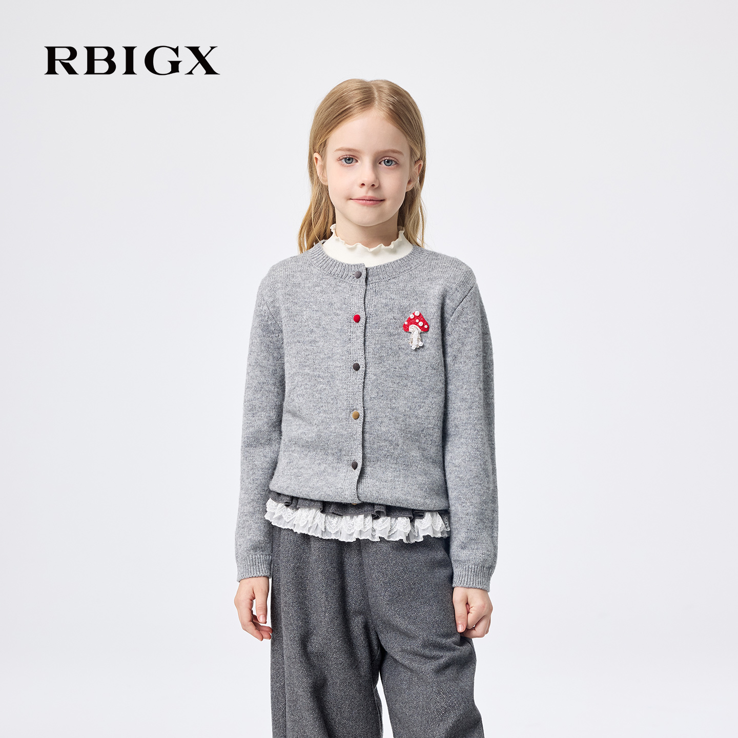 【商场同款】RBIGX瑞比克童装25冬季新款蘑菇可爱保暖羊毛衫开衫