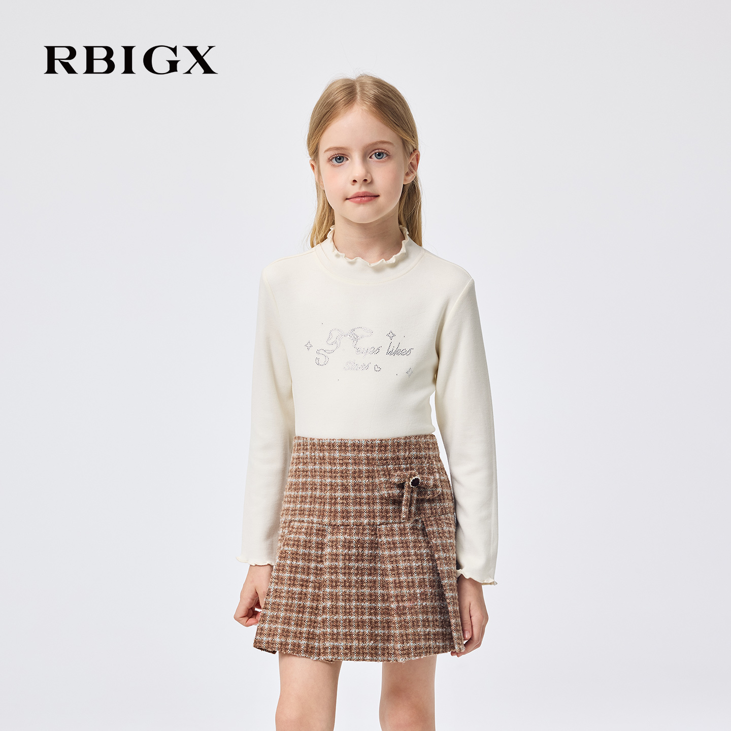 【商场同款】RBIGX瑞比克童装2025冬季新款花瓣领打底衫长袖t恤