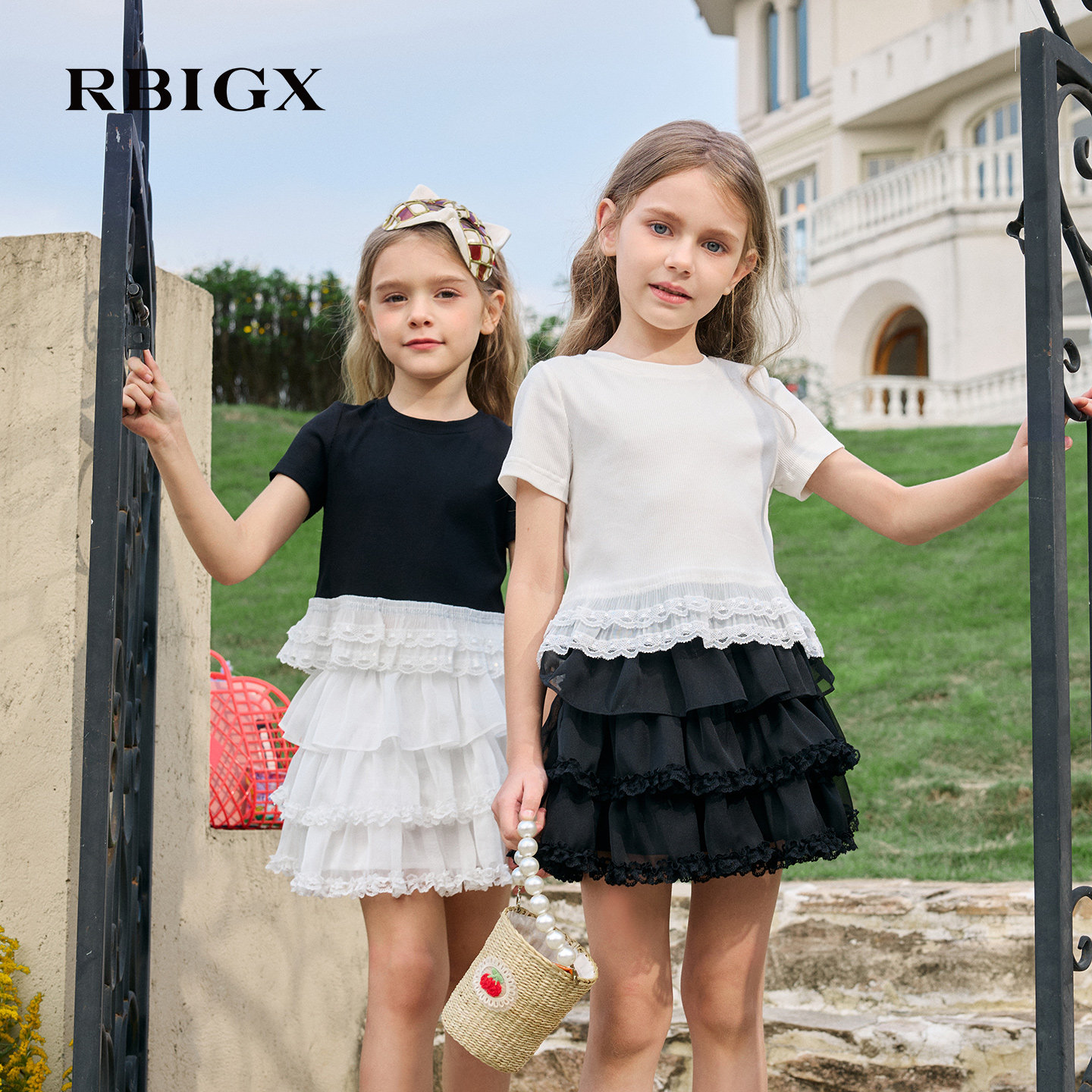 RBIGX瑞比克童装26夏季荷叶边拼接短袖T恤女童圆领宽松百搭上衣