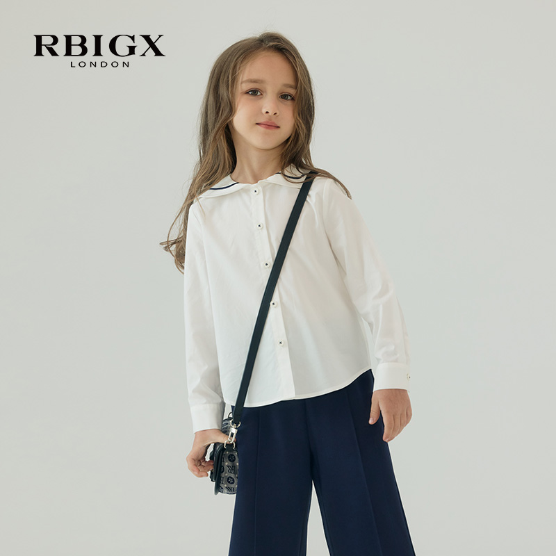 RBIGX瑞比克童装女童秋装新款设计感优雅贵族绣花水手领衬衫