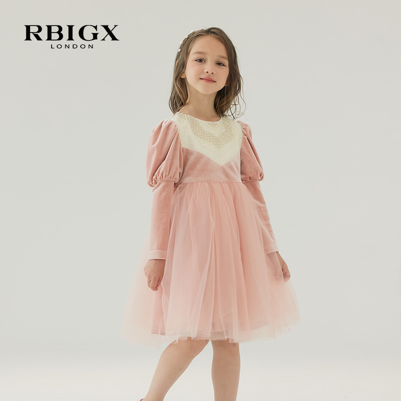 RBIGX瑞比克童装秋季新款设计感潮流女童宫廷丝绒连衣裙礼服裙