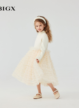 RBIGX瑞比克童装2025冬季小香风礼服珠片绣花木耳边公主连衣裙