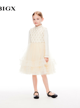 RBIGX瑞比克童装冬季新款女童蓬松立体设计感网纱连衣裙