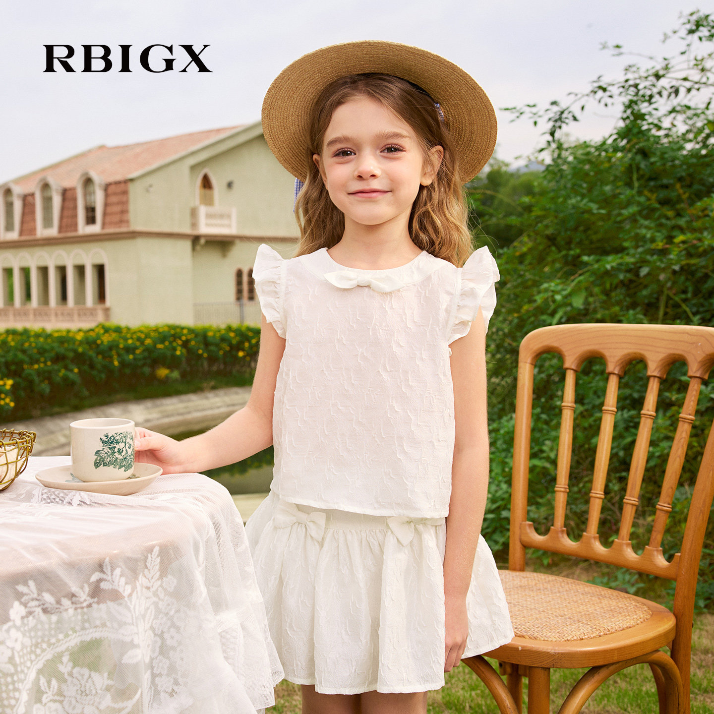 RBIGX瑞比克26夏季新款公主风小飞袖白色上衣裙子套装女甜美2件套