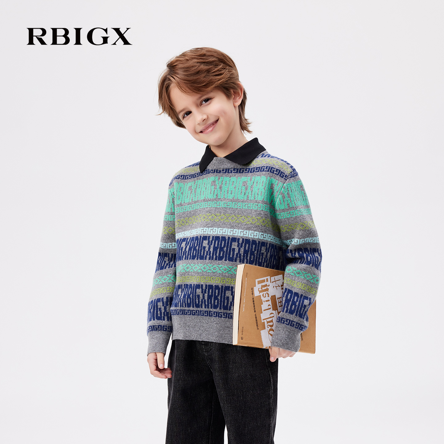【商场同款】RBIGX瑞比克童装2025秋季新款羊毛混纺圆领领针织衫