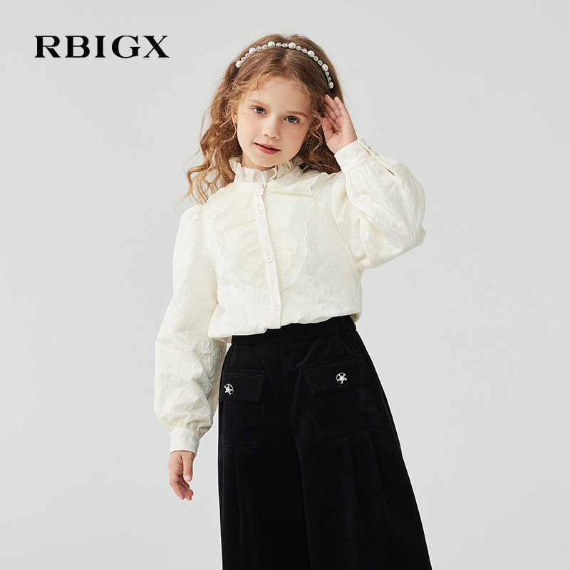 RBIGX瑞比克童装2025冬季新款花边领甜美优雅公主加绒长袖衬衫