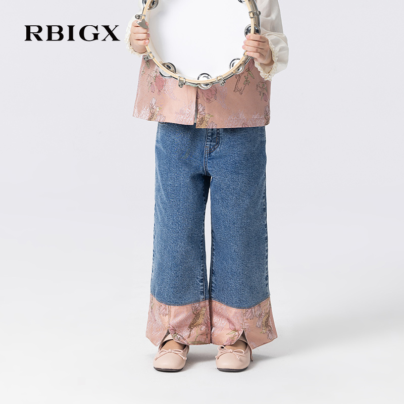 RBIGX瑞比克童装2025秋季新款潮流阔腿女童阔腿中式牛仔裤