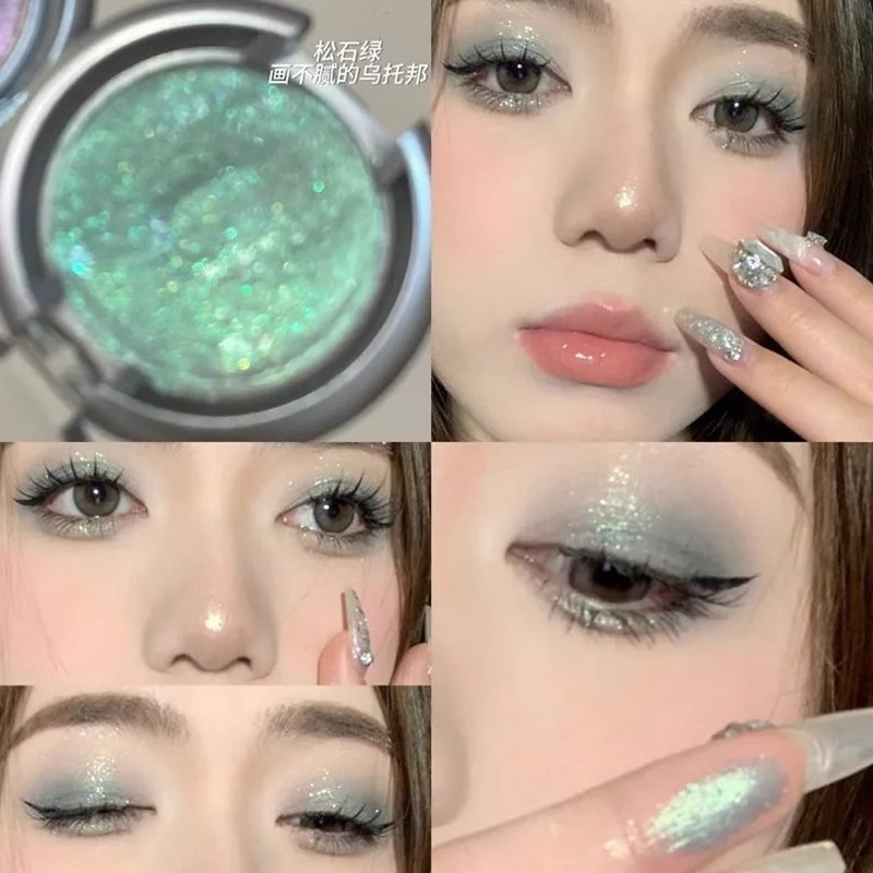 泰好看了叭！单色眼影盘蓝色紫色绿色玩妆cos爆闪细闪珠光色点缀