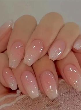 24pcs/set short fake nails for women girls gradient nude pin
