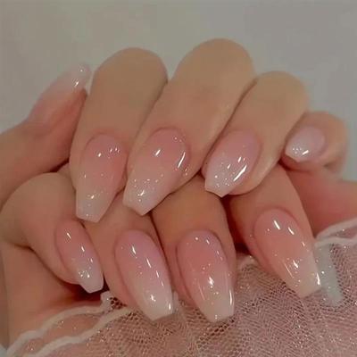 24pcs/set short fake nails for women girls gradient nude pin