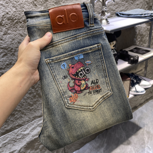 欧洲站高端奢侈品牌牛仔裤男士2025新款修身小直筒秋冬季潮流裤子