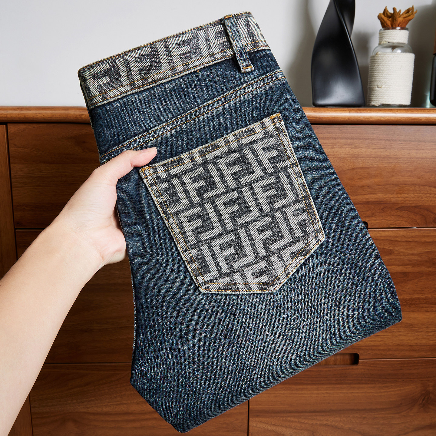 意大利进口高端印花牛仔裤男修身小脚秋冬季新款时尚潮流百搭裤子