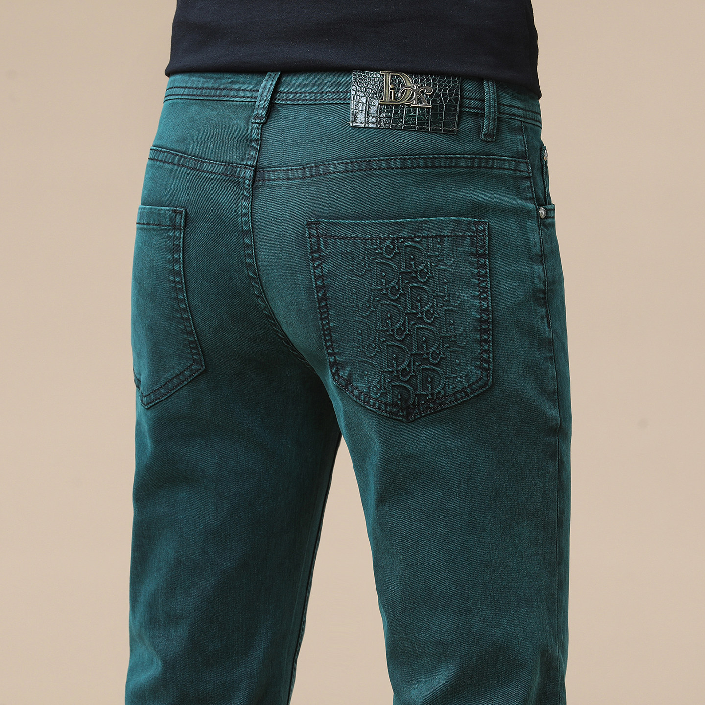 法国进口一线高端品牌墨绿色牛仔裤男春夏薄款修身小脚休闲长裤子