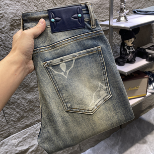 2026新款复古浅蓝色牛仔裤男春夏薄款修身小脚高端奢侈品大牌裤子