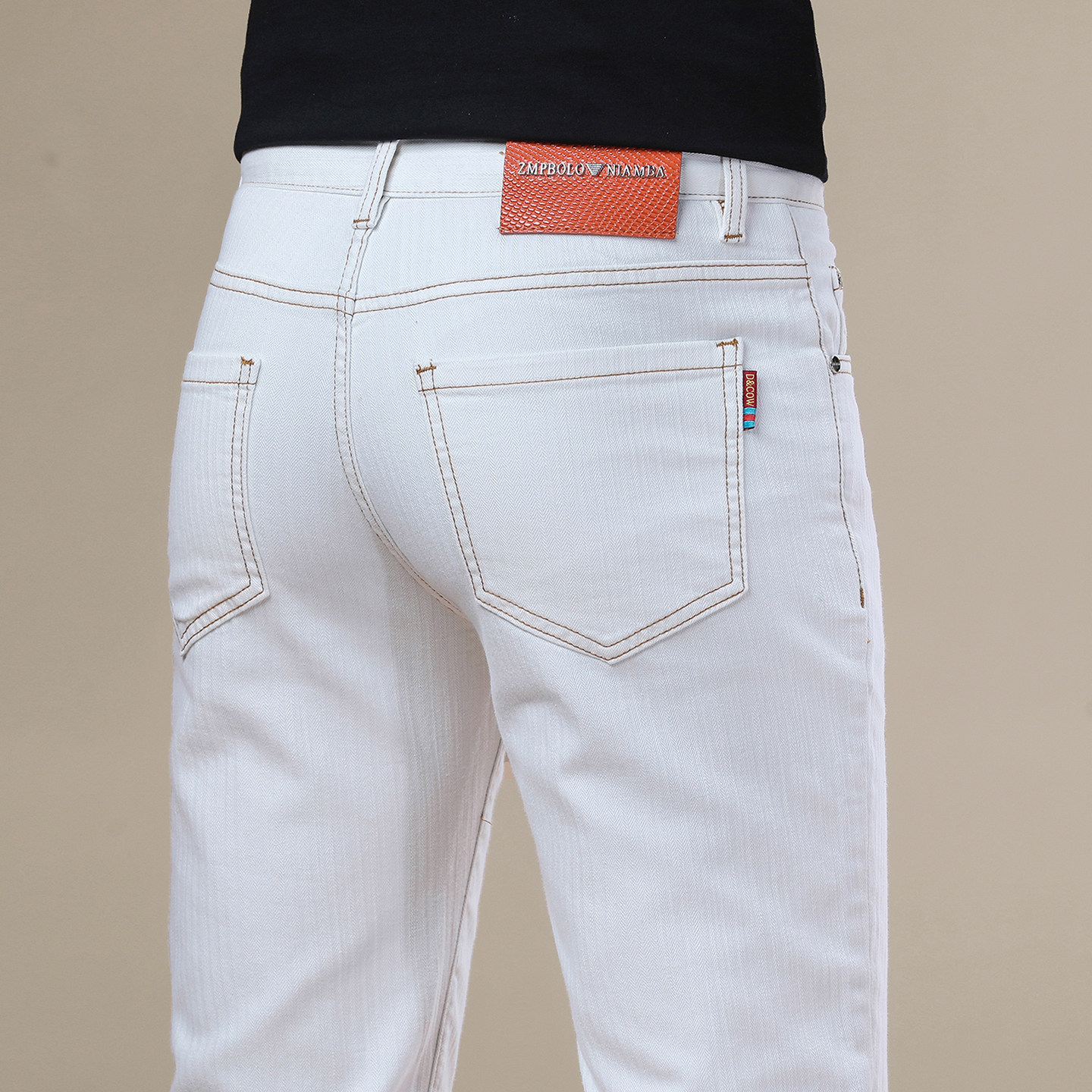 意大利高端品牌白色牛仔裤男2026春夏新款莱赛尔修身小脚潮牌裤子