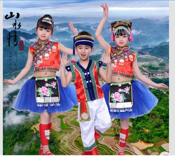 六一 少数民族演出服装 儿童三月三舞蹈装广西壮族男女苗族表演服