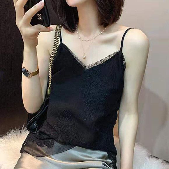 胖MM特大码300斤时尚百搭吊带蕾丝衫女夏季休闲刺绣内搭打底背心