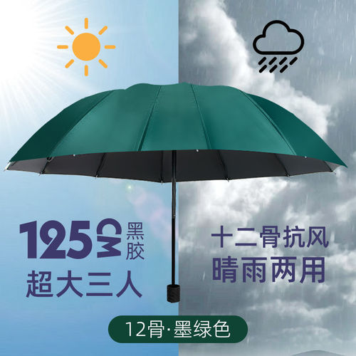 雨伞大号三人加固晴雨两用折叠男女遮阳伞黑胶防晒防紫外线太阳伞