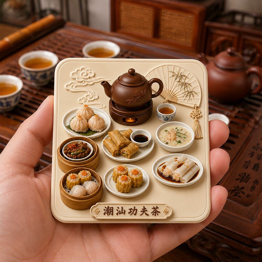 冰箱贴潮汕工夫茶树脂浮雕磁吸冰