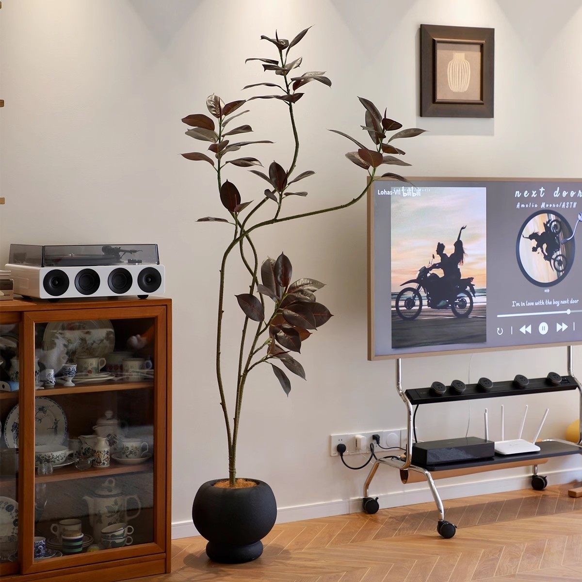 森空间高彷生绿植高端黑金刚橡皮树室内客厅电视柜旁落地装饰摆饰