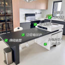 厨房黑色法式 木纹岩板岛台餐桌一体定制奢石茶桌水槽大理石台面