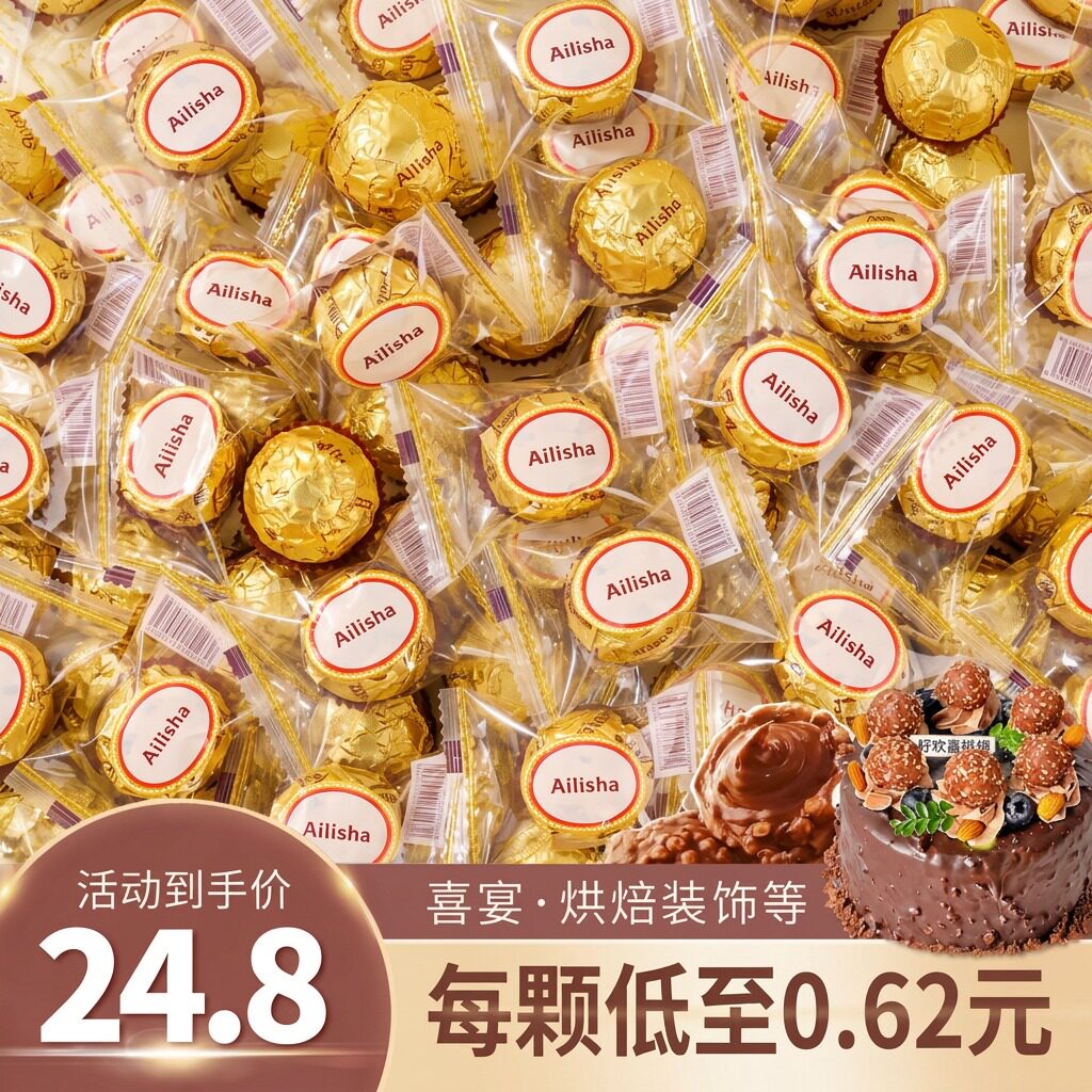 金沙巧克力球蛋糕装饰摆件夹心糖果婚庆结婚喜糖金莎球烘焙点缀