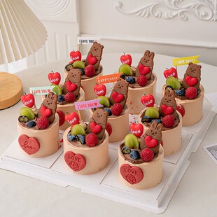 情人节蛋糕装饰小熊兔饼干插牌爱心插件生日慕斯烘焙甜品装扮摆件