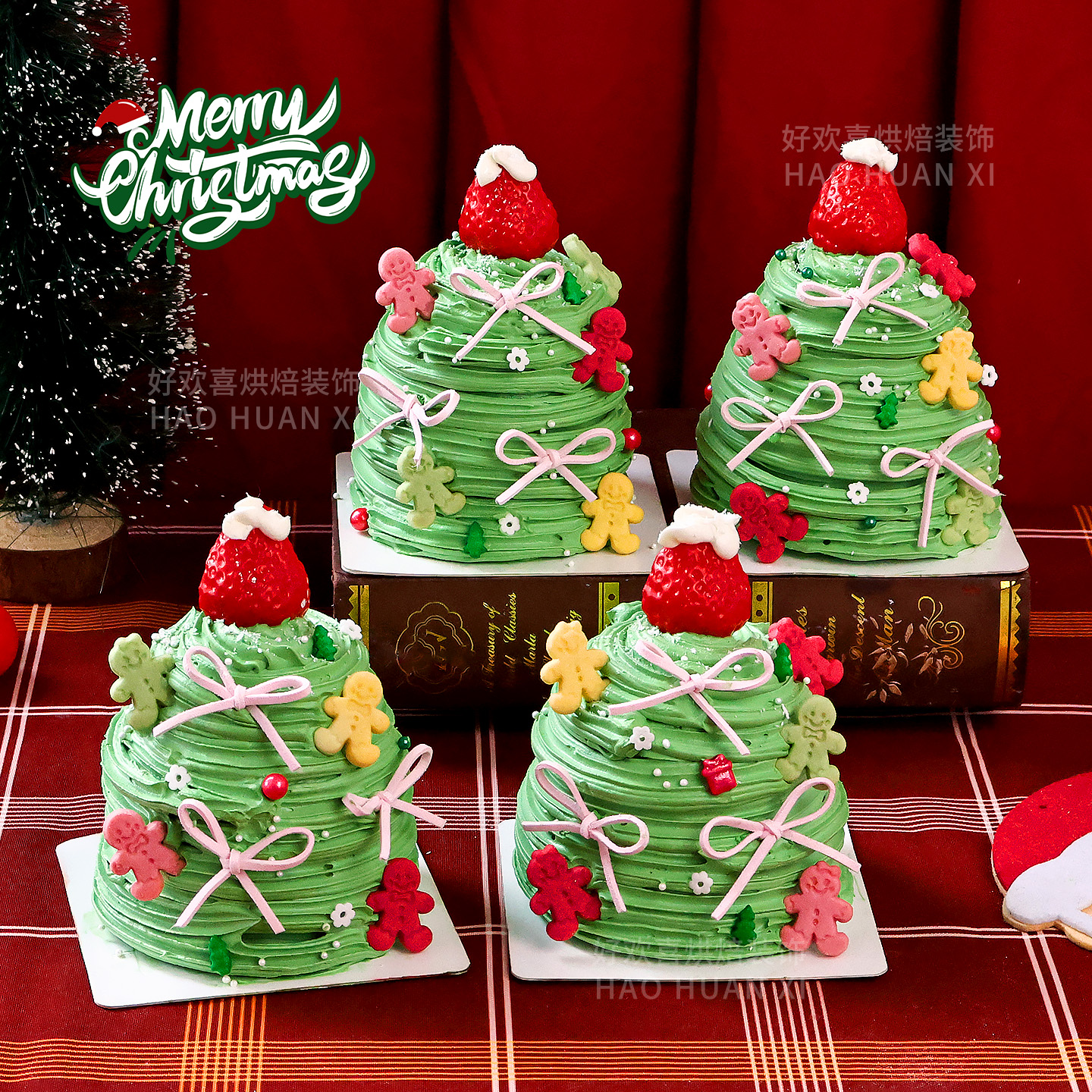 圣诞节蛋糕装饰摆件姜饼人饼干翻糖蝴蝶结雪花糖珠甜品烘焙点缀