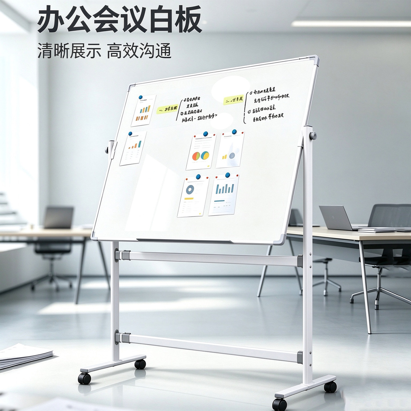 办公白板稳固写字板广告培训班双面磁吸教学会议展示支架轮滑移动