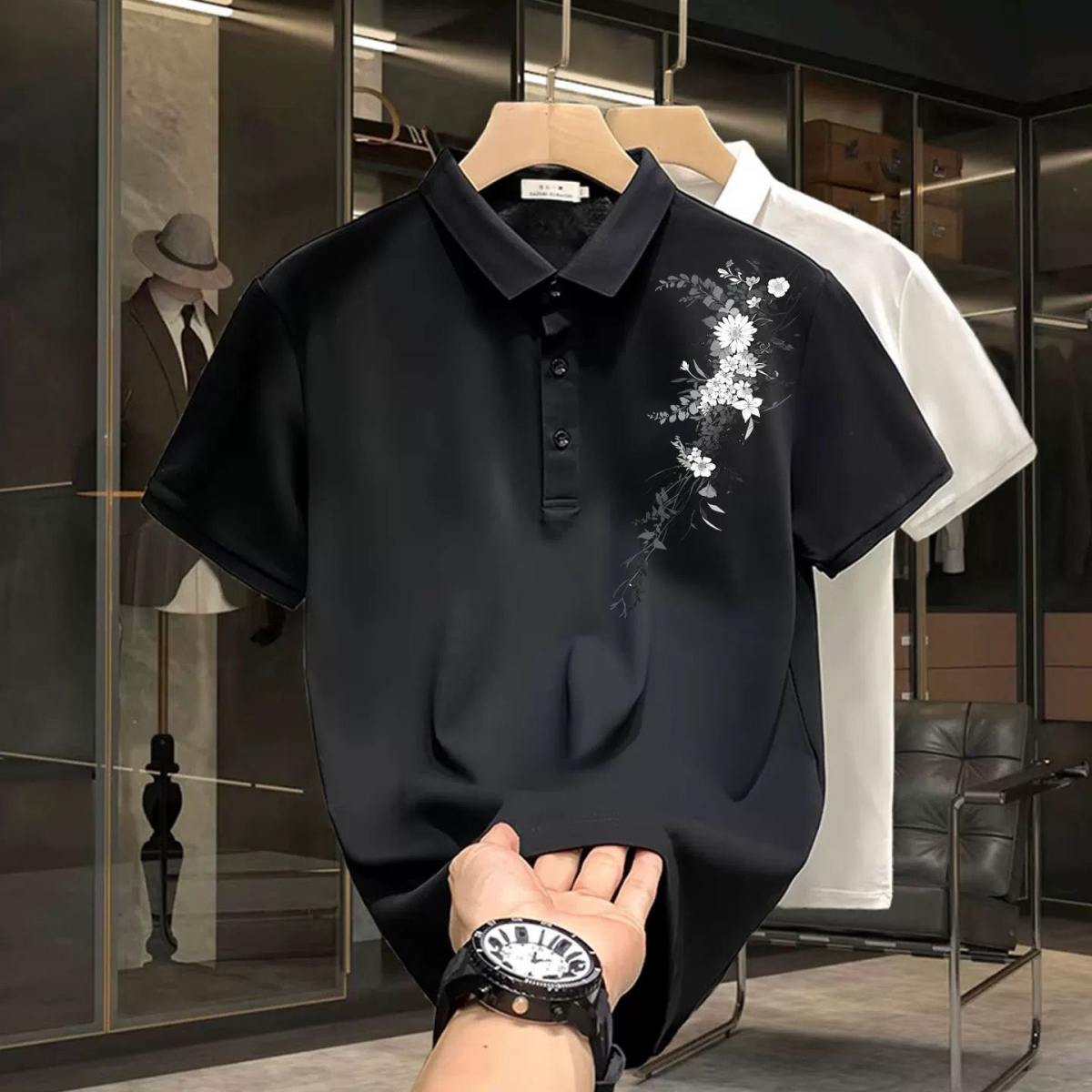 夏季新款印花polo衫短袖男士休闲翻领痞帅潮流修身百搭上衣t恤潮