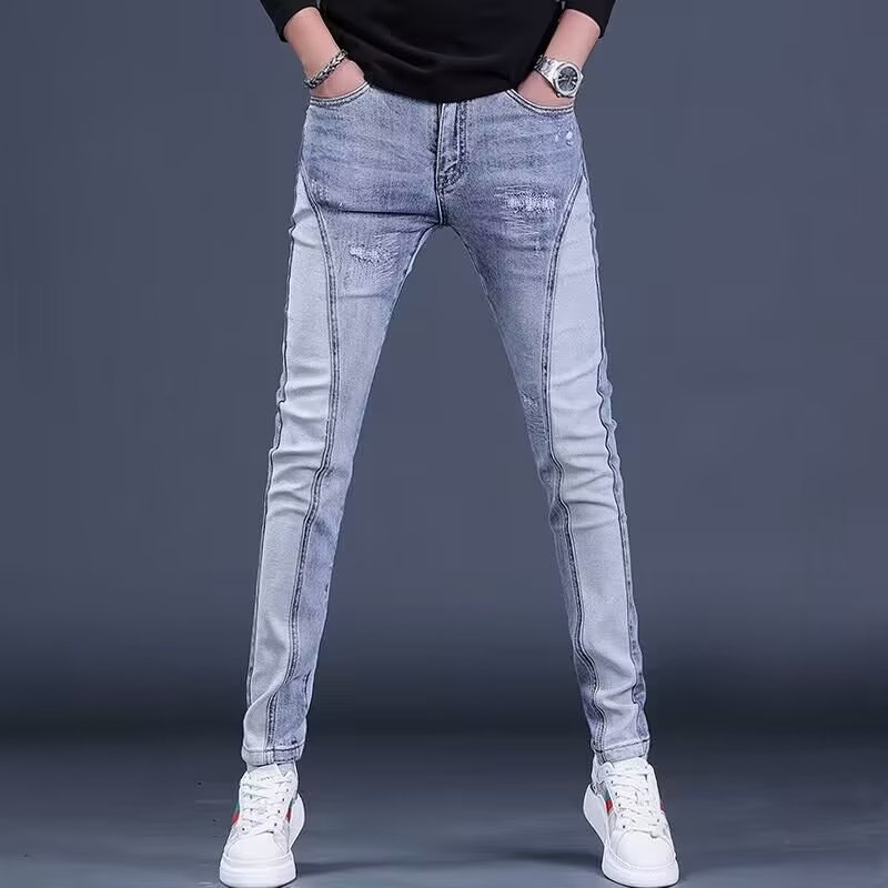 春夏新款弹力牛仔裤男士修身潮流欧洲款青春流行小脚复古夏季裤子