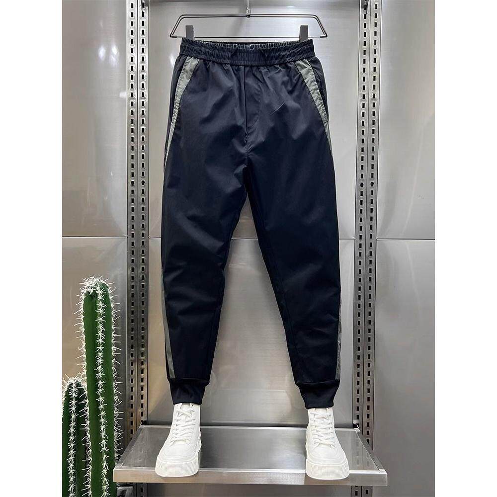 春秋季学生男款运动裤子高弹痞帅修身休闲裤条纹显瘦男九分束脚裤