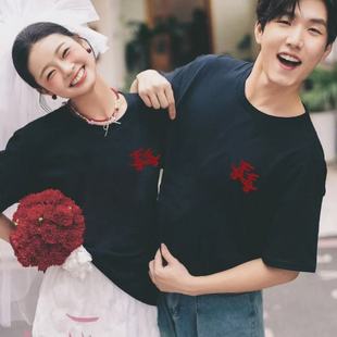 结婚登记照衣服爆款网红情侣装短袖t恤女夏季装2025新款高端上衣