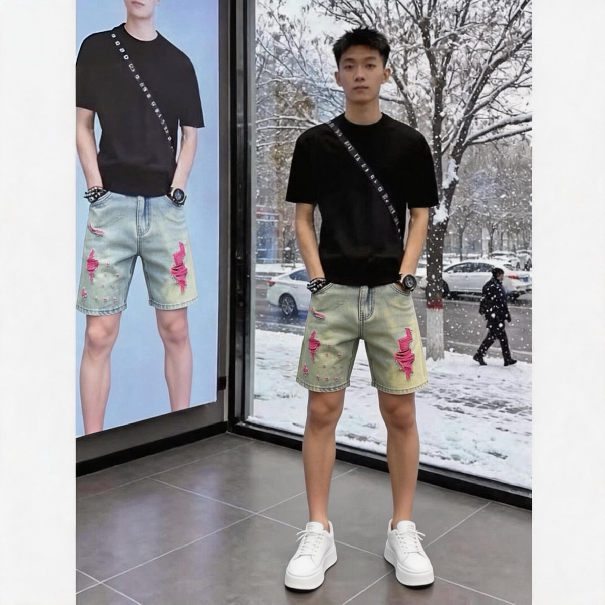2026夏季新款个性时尚休闲百搭破洞男士牛仔短裤高级感痞帅乞丐裤