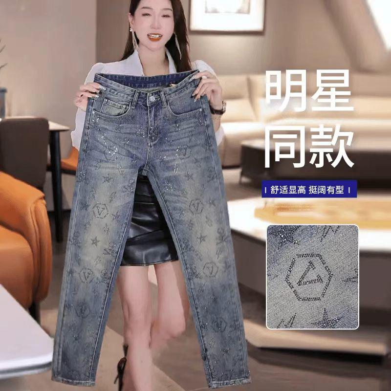 新款原创高端烫钻男士牛仔裤时尚轻奢修身弹力小直筒男款长裤子