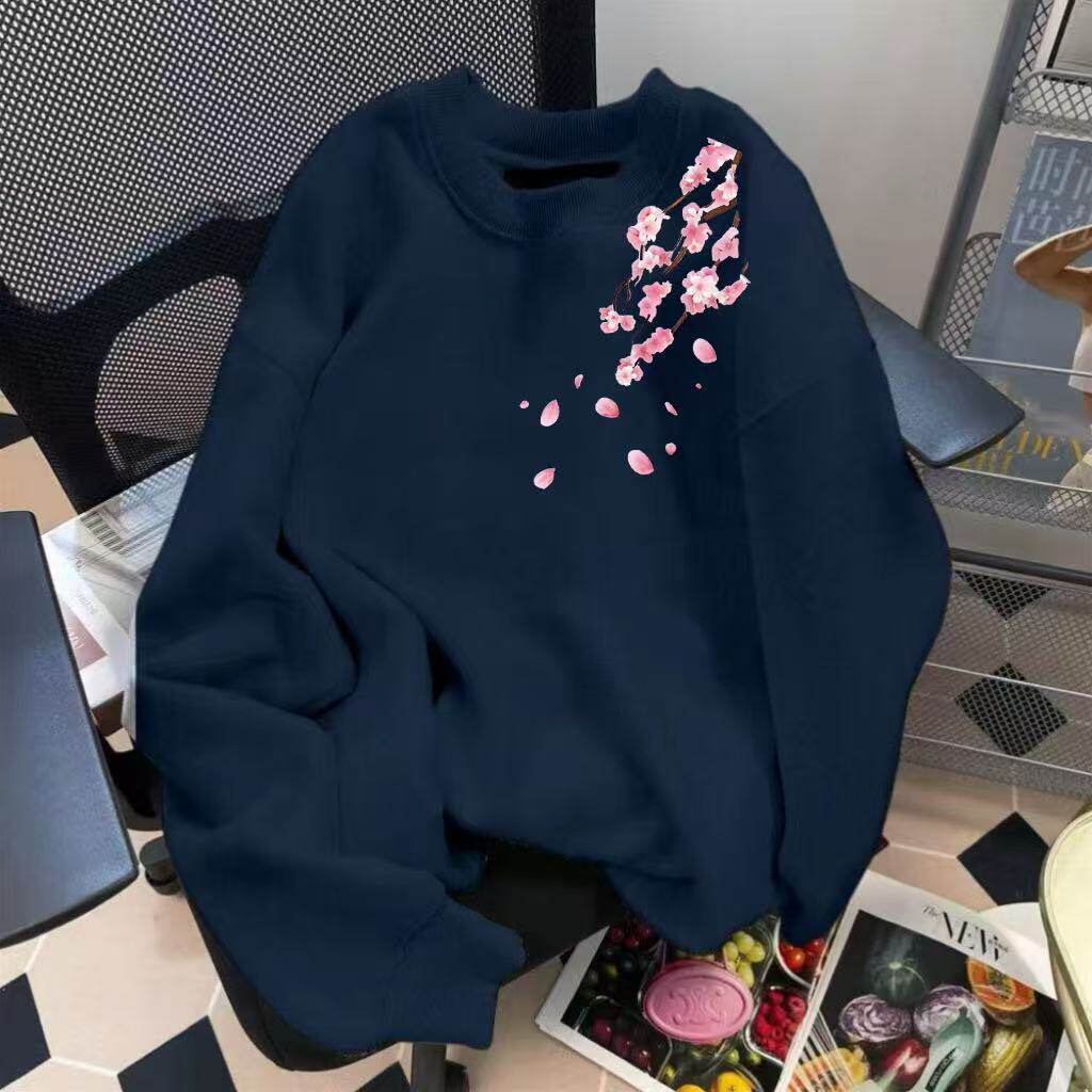 秋冬季美式花卉印花情侣卫衣重磅宽松加绒加厚圆领无帽卫衣