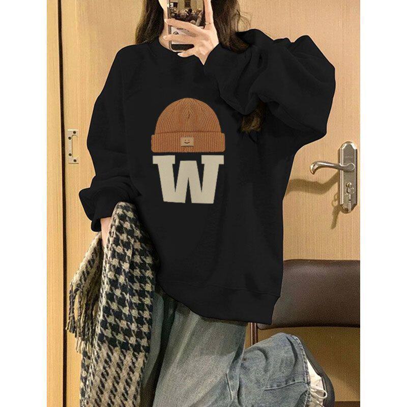 美式复古oversize秋冬无帽卫衣女宽松小众长袖圆领上衣服