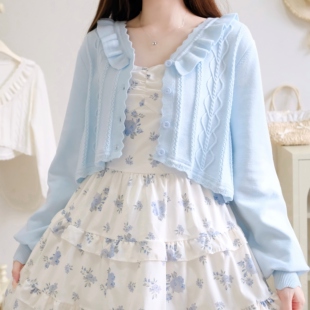 原创爱心麻花镂空花边开衫Lolita软妹萌妹春秋女短款毛衣针织外套